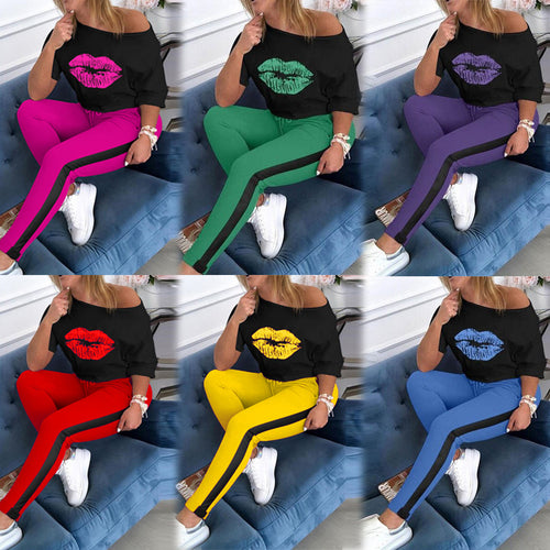 Sweatshirt à motif lèvres pour femmes et leggings sportifs Levoire