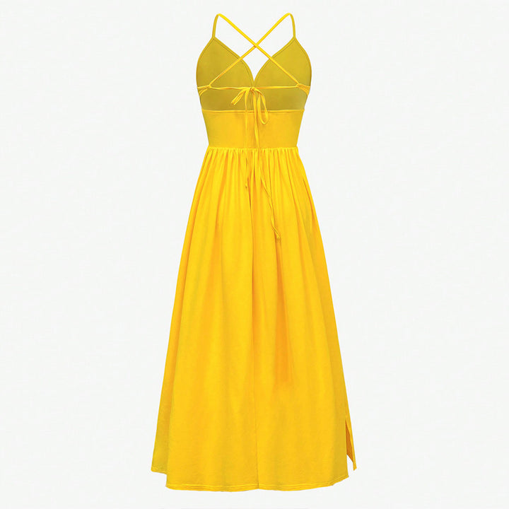 Robe maxi femme avec décolleté en V profond et fente latérale sexy Levoire