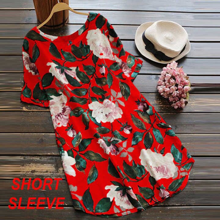 Levoire | Robe imprimée à col rond Imprimé Robe à manches longues Rot 【Manches courtes】