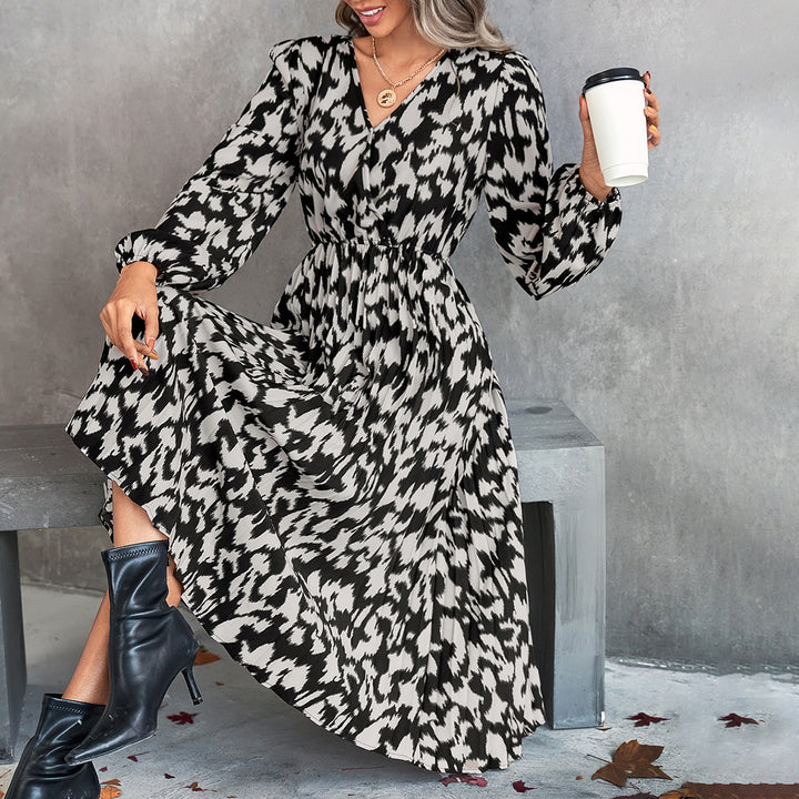 Robe Midi Femme avec Décolleté en V Élégant et Manches Volumineuses Levoire