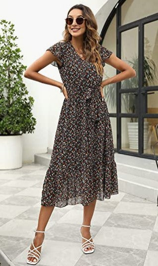 Robe midi femme avec design floral et ceinture Levoire