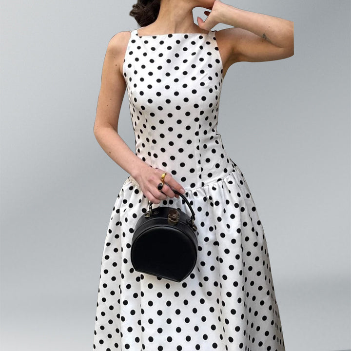 Robe Maxi Rétro Femme à Pois et Jupe Volumineuse Levoire