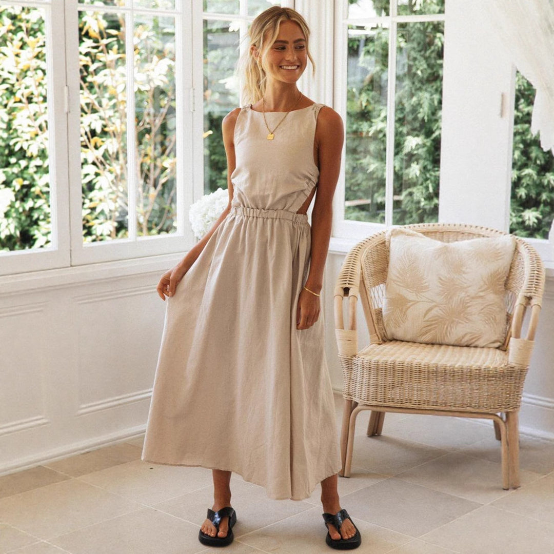Robe maxi d'été élégante pour femmes avec une coupe sophistiquée et un cordon ajustable à la taille Levoire