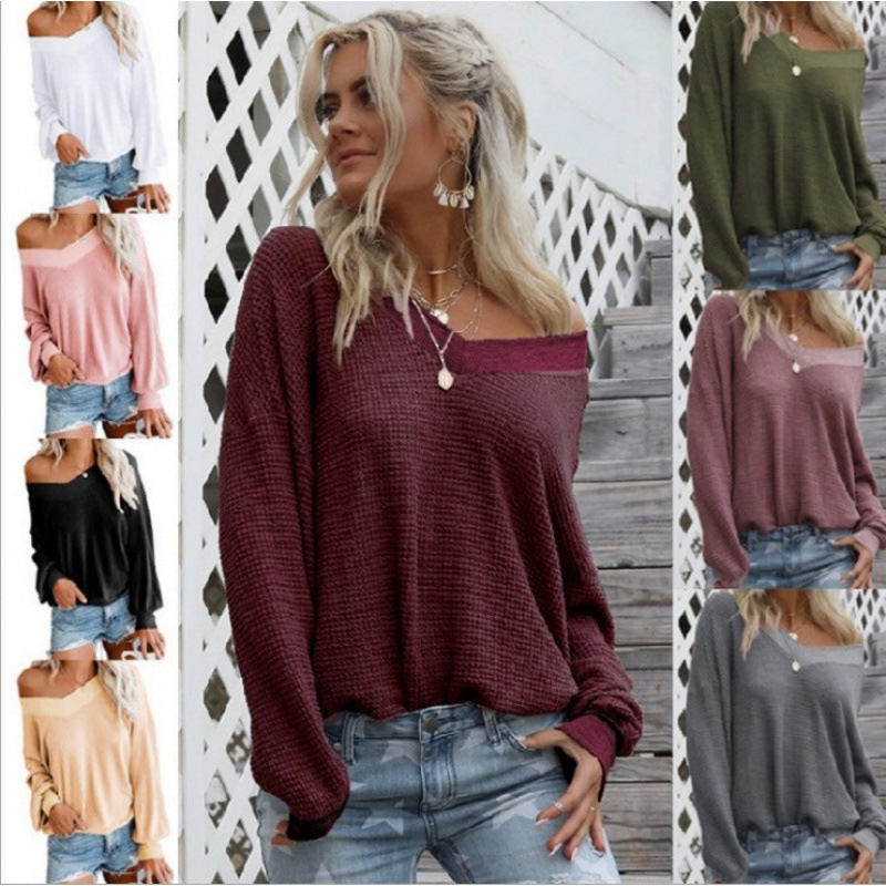 Sweat en coton oversized pour femmes avec col V décontracté et détails en côtes Levoire