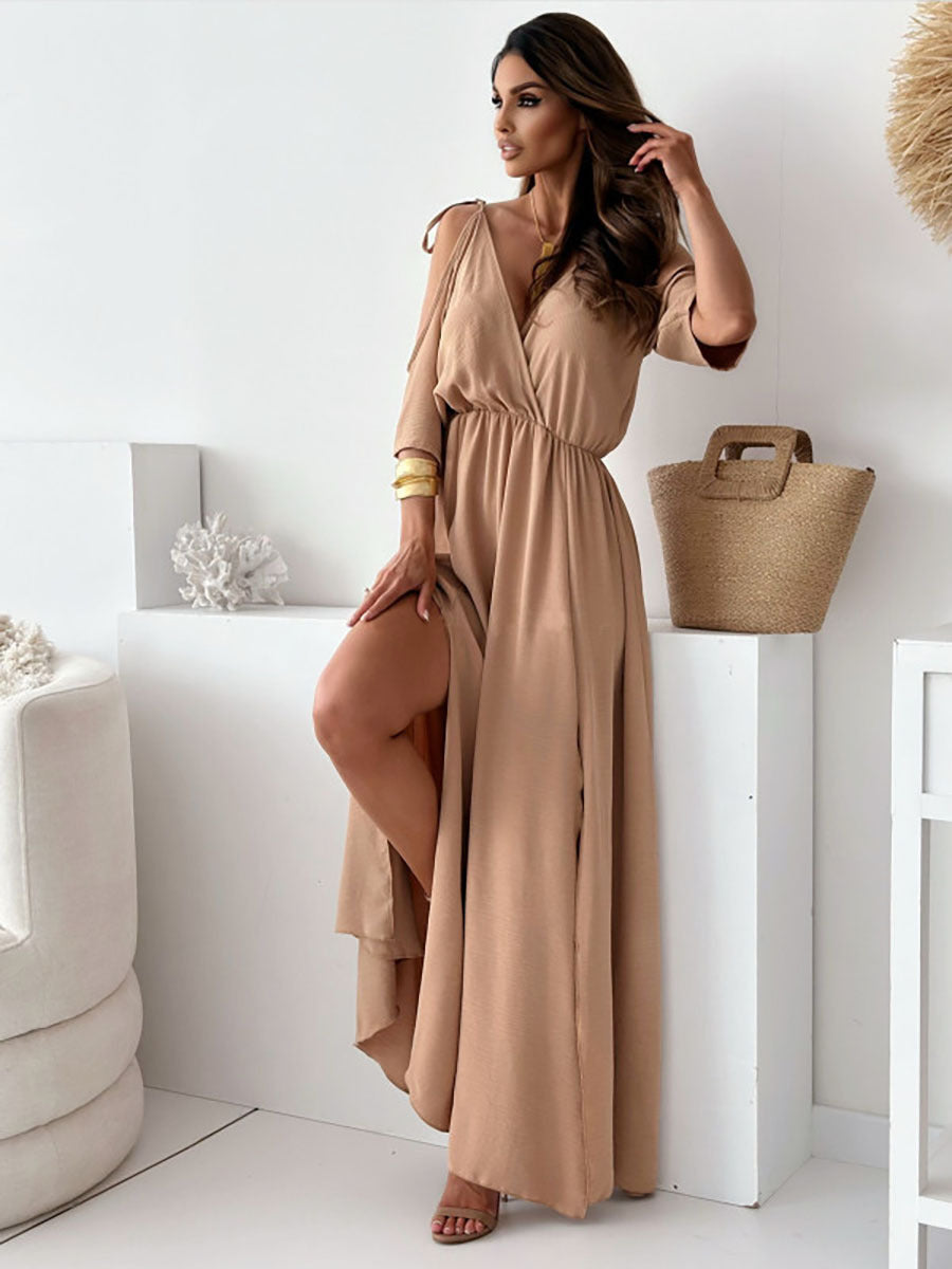 Levoire | Robe à bretelles, jupe sans bretelles, décolleté en V Kaki