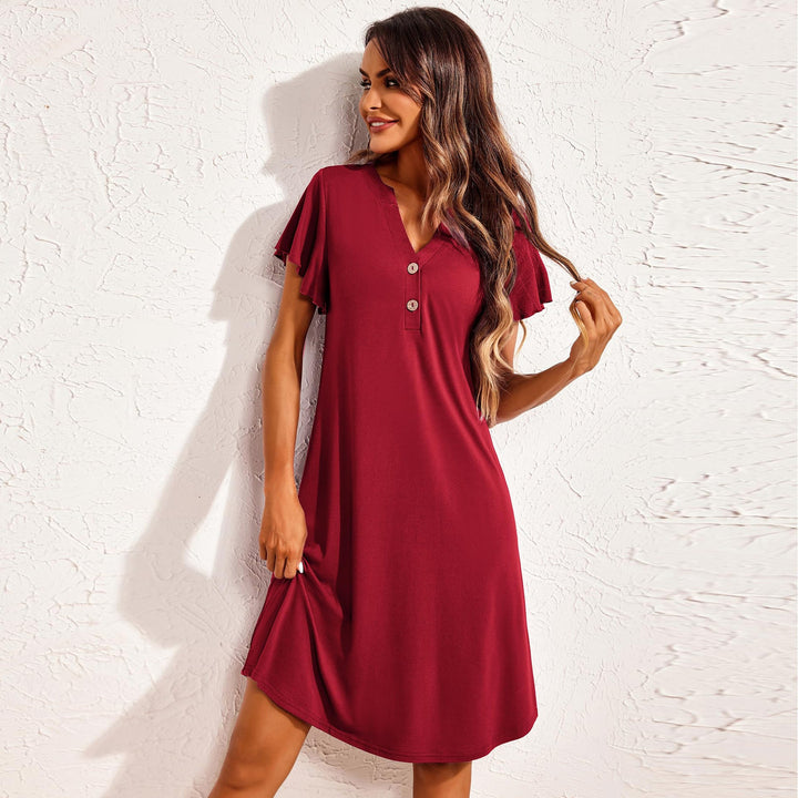 Levoire | Modal-chemise de nuit Printemps Été Manche courte Col en V Robe