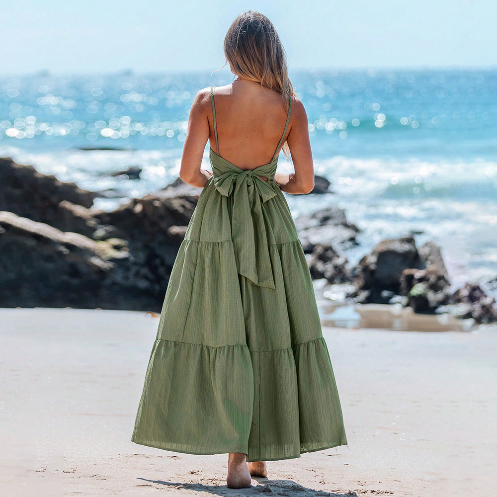 Robe maxi femme avec des accents taille haute et des volants aérés Levoire
