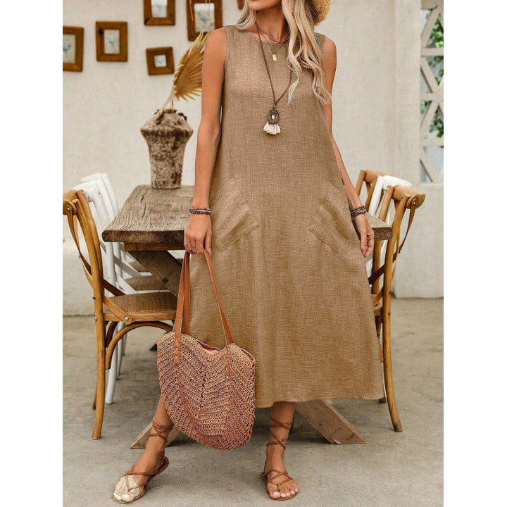 Levoire | Robe unie à col rond sans manches Kaki