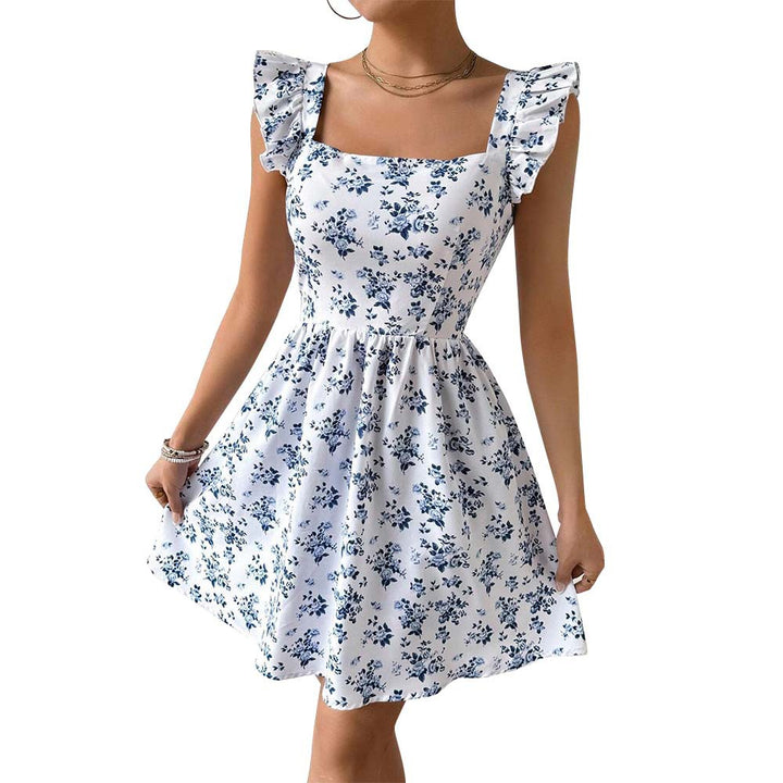 Robe d'été florale pour femmes avec des détails en volants et un décolleté carré Levoire