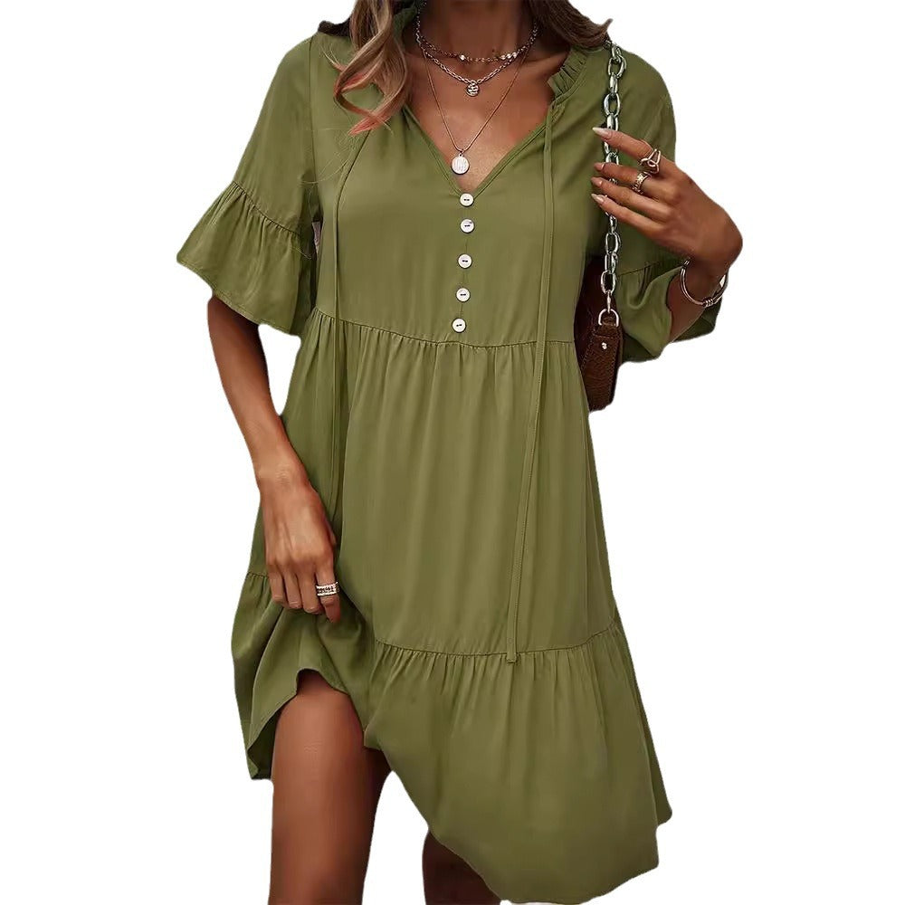 Robe décontractée pour femmes avec design volant féminin et détails de boutons Levoire