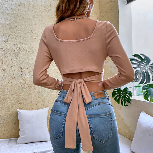 Chemisier à manches longues cropped pour femmes avec détail enveloppant sophistiqué Levoire