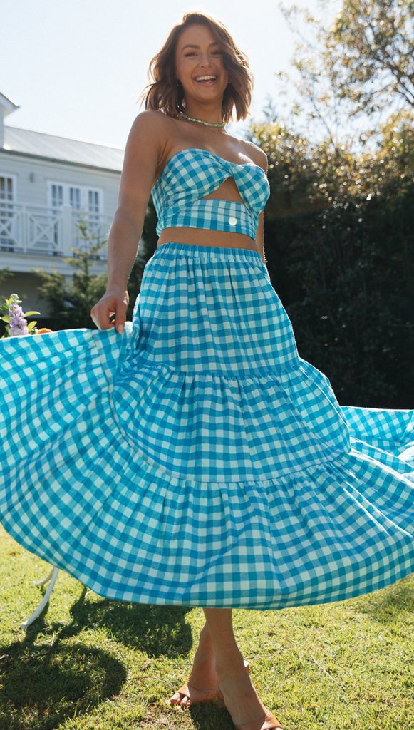 Ensemble style vichy deux pièces pour femmes avec crop top et jupe volumineuse Levoire
