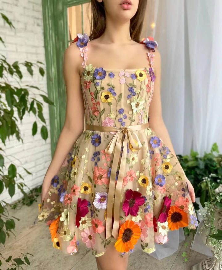 Levoire | Chic Flower Broderie Bodycon Sexy Robe Couleur de fleurs