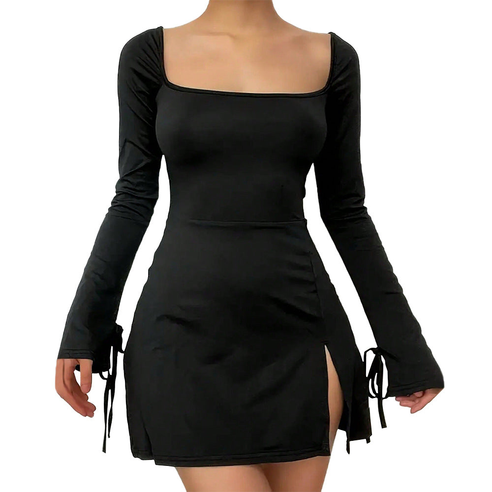 Robe min pour femmes avec décolleté en V profond, manches longues et laçage élégant Levoire