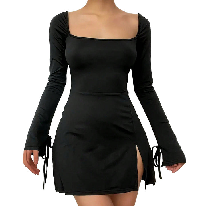 Robe min pour femmes avec décolleté en V profond, manches longues et laçage élégant Levoire