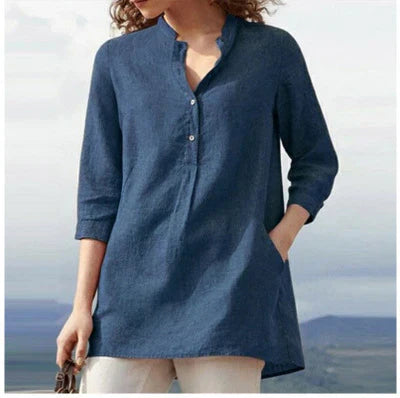 Levoire | Blouse En Lin Avec Décolleté En V Bleu royal
