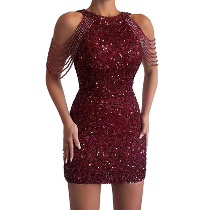 Levoire | Glamouröös Bodycon Cristal Découpe Robe Brillante