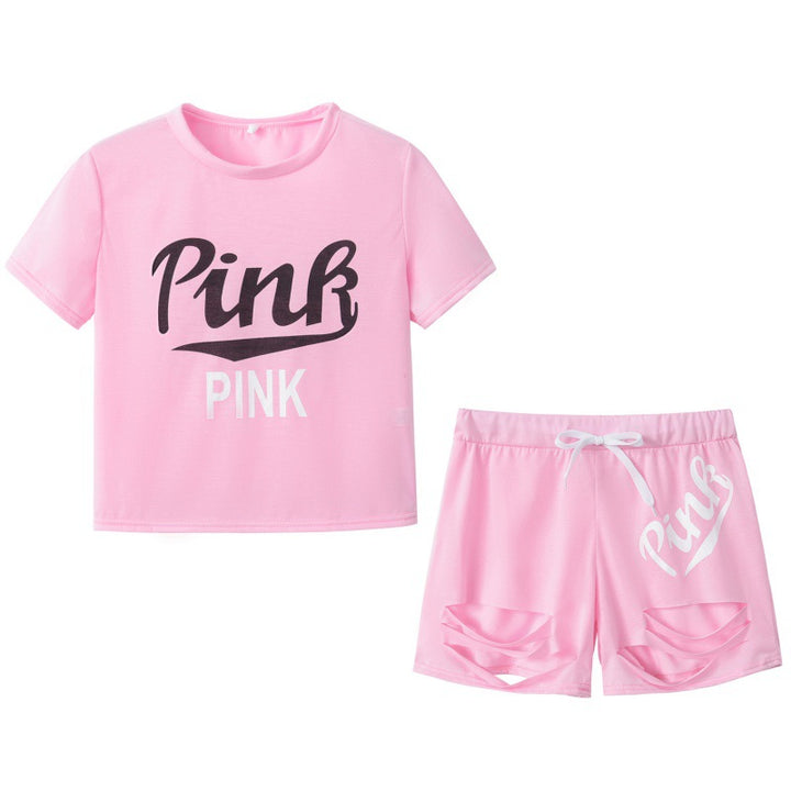 Ensemble t-shirt et short pour femmes sportif avec coupe décontractée et imprimés contrastés Levoire