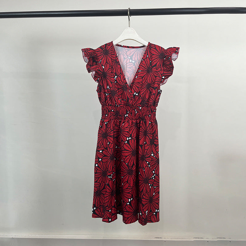 Robe Florale Élégante pour Femmes avec Ourlet Ample et Volants Levoire
