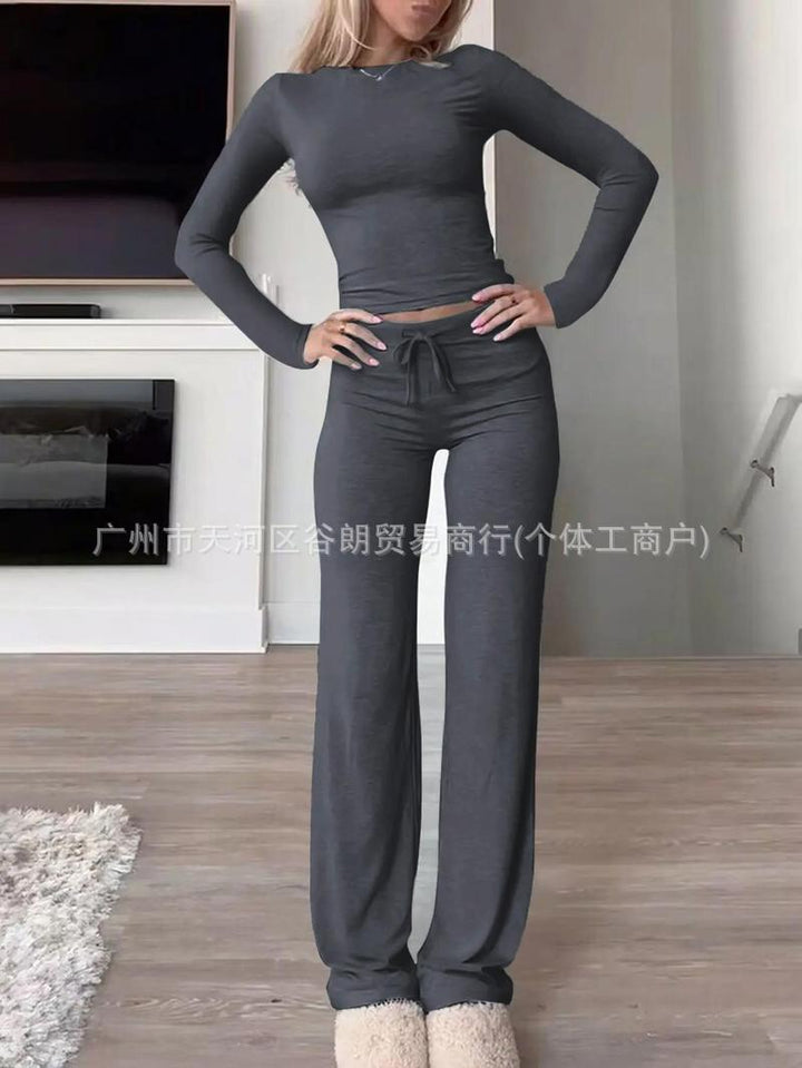 Levoire | Confortable Longue manche-Casual-Accessoire de mode-Duo pièce-Set gris foncé