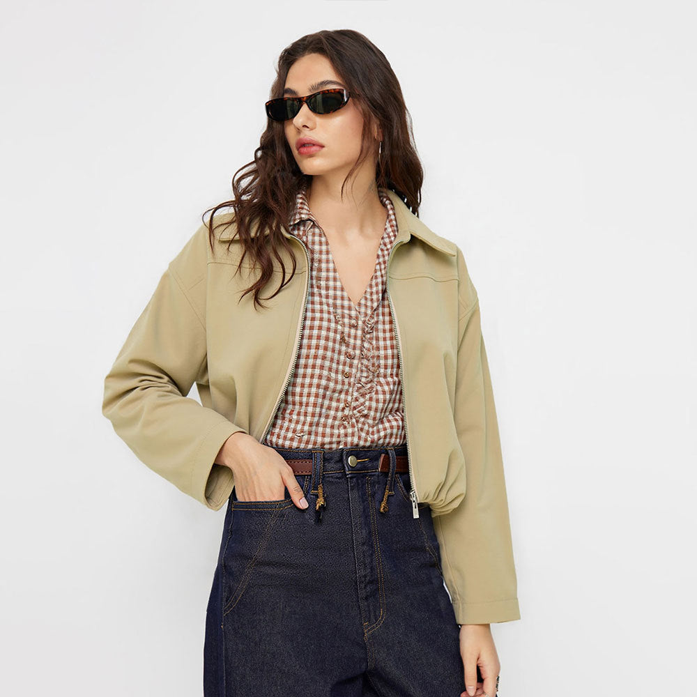 Veste courte décontractée pour femmes avec des poignets élastiques et une fermeture éclair tendance Levoire