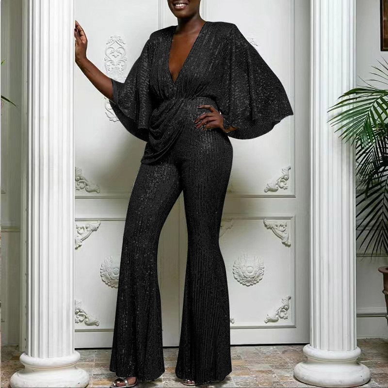 Levoire | Sensuelli profondeur V dos long salopette pantalon noir