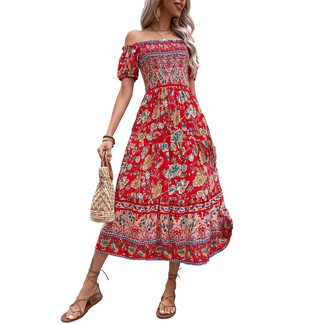 Robe Maxi Femme à Épaules Dénudées avec Imprimés Floraux et Ceinture Élastique Levoire