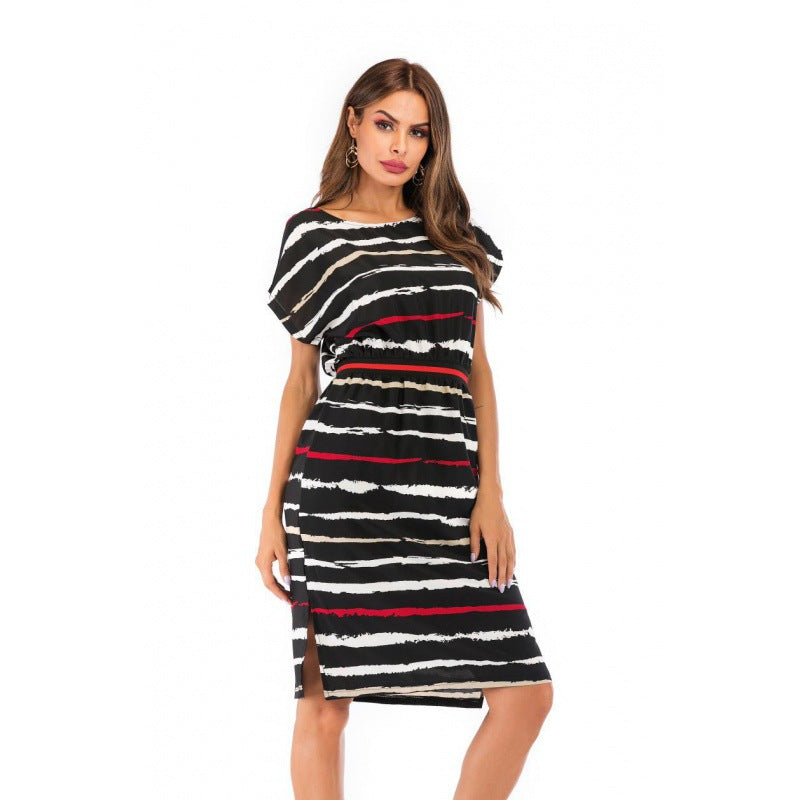 Robe midi femme avec taille élastique et motif rayé élégant Levoire
