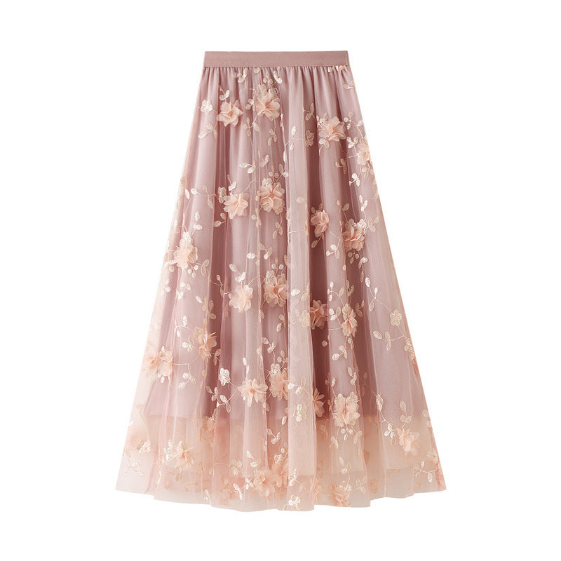 Jupon en tulle pour femmes avec des détails de broderie florale et une taille élastique Levoire