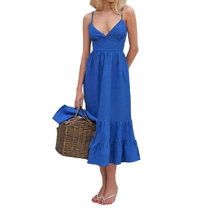 Robe maxi femme avec décolleté en V plongeant et jupe volumineuse Levoire