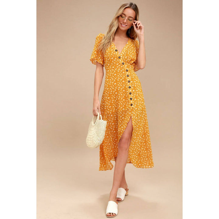 Robe maxi femme avec motif floral et fermeture à boutons décontractée Levoire