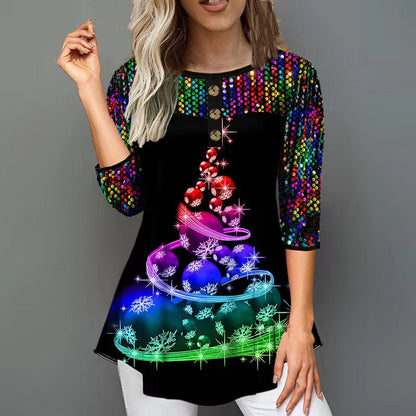 Levoire | Impression de fête T-shirt décontracté à col rond A1