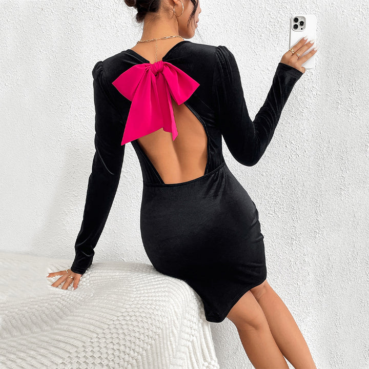Robe mini en velours pour femme avec décolleté en V profond et manches bouffantes élégantes Levoire