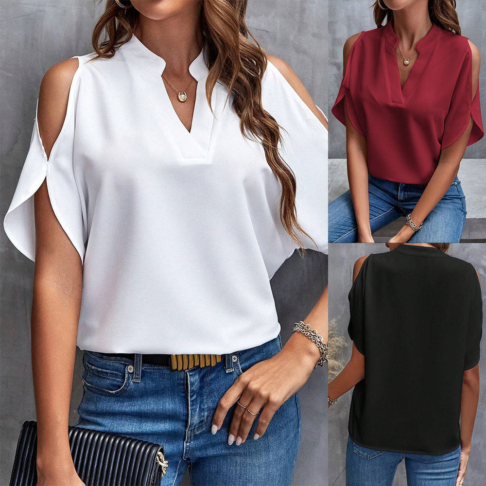 Blouse élégante pour femmes avec design de manches découpées et col montant à la mode Levoire
