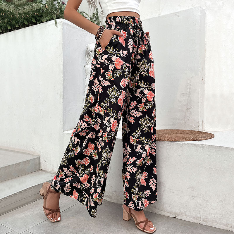Pantalons palazzo pour femmes avec motif floral et taille élastique Levoire