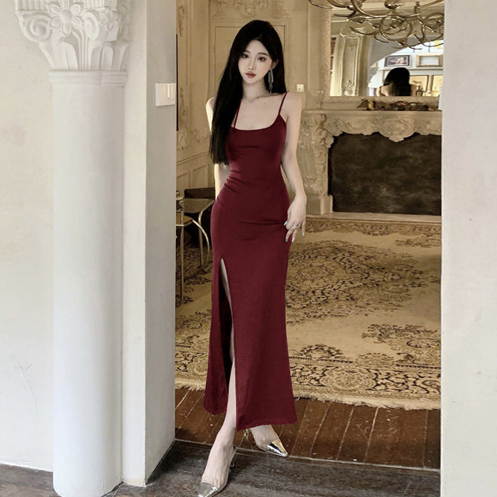 Levoire | Sensuelli Dos en dentelle longue sans bretelles robe Rouge vin