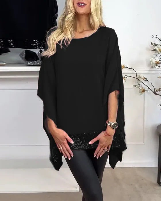 Top poncho féminin à la mode avec finition en dentelle élégante Levoire
