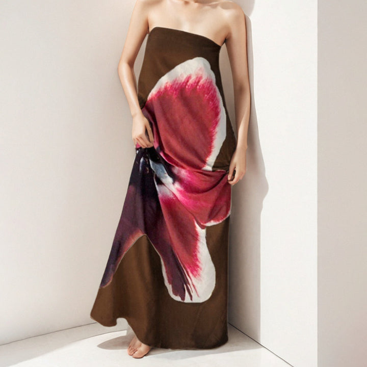 Robe maxi sans bretelles pour femmes avec imprimé floral et tissu fluide Levoire