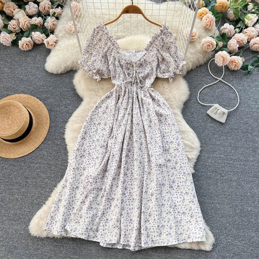Levoire | Robe rétro à imprimé floral avec encolure en V Blanc Taille libre