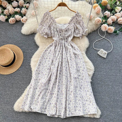 Levoire | Robe rétro à imprimé floral avec encolure en V Blanc Taille libre
