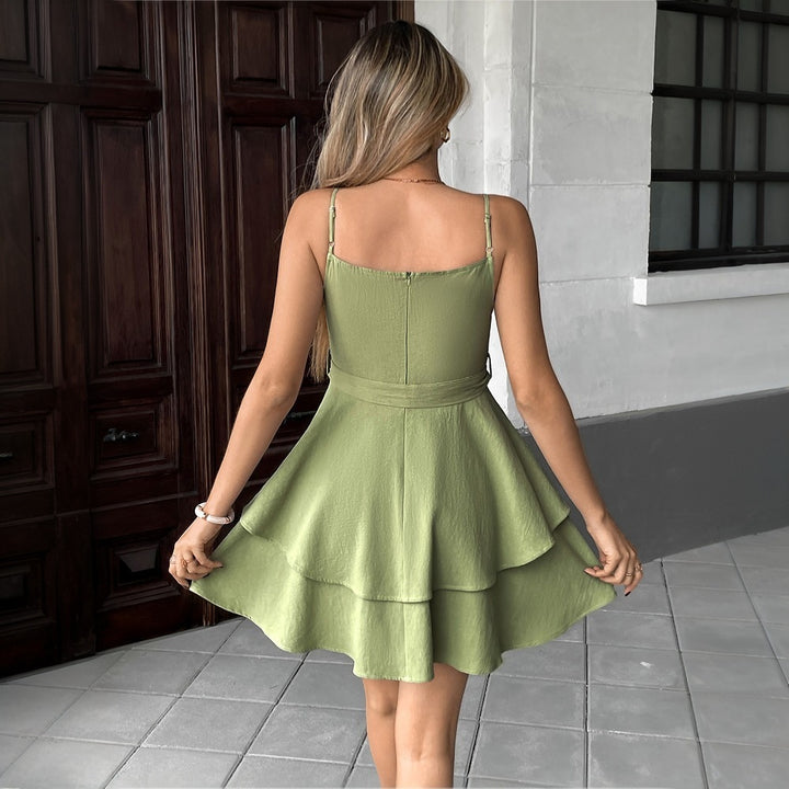 Robe à bretelles pour femmes avec volants superposés et ceinture à nouer Levoire