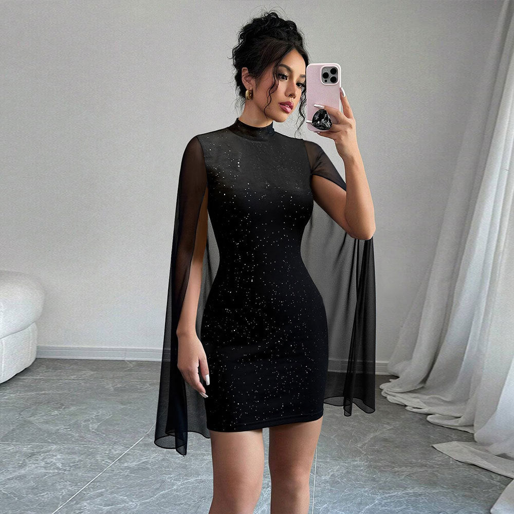Robe de cocktail pour femmes avec superpositions transparentes et accents pailletés Levoire