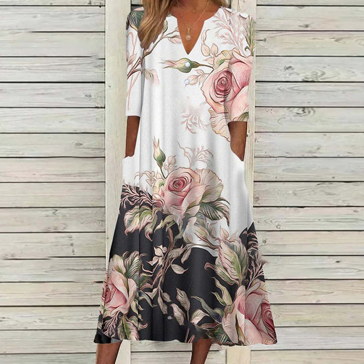 Levoire | Élégant Robe Mi-Longue Boutonnée Imprimée Rosa Rose
