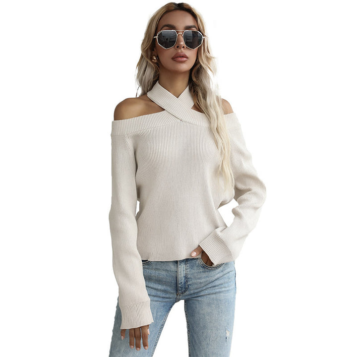 Pull en tricot femme à épaules dénudées avec des manches larges à la mode Levoire