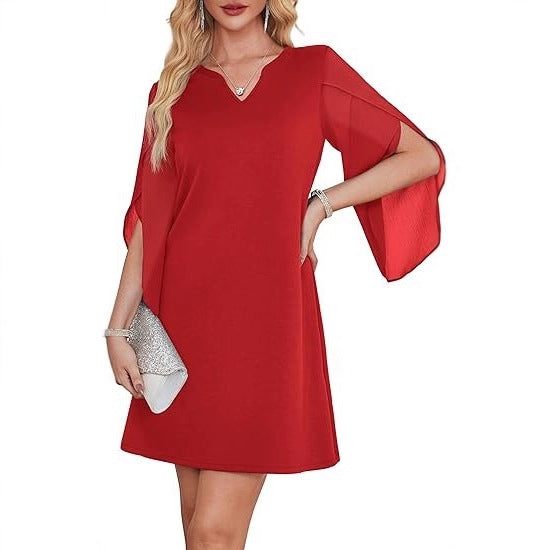 Robes femme à col en V avec manches transparentes Levoire