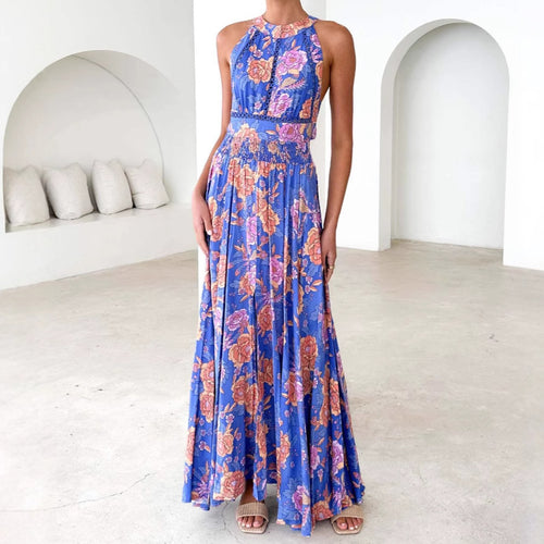 Robe Maxi Élégante pour Femmes avec Accents Floraux et Dos Nue Levoire