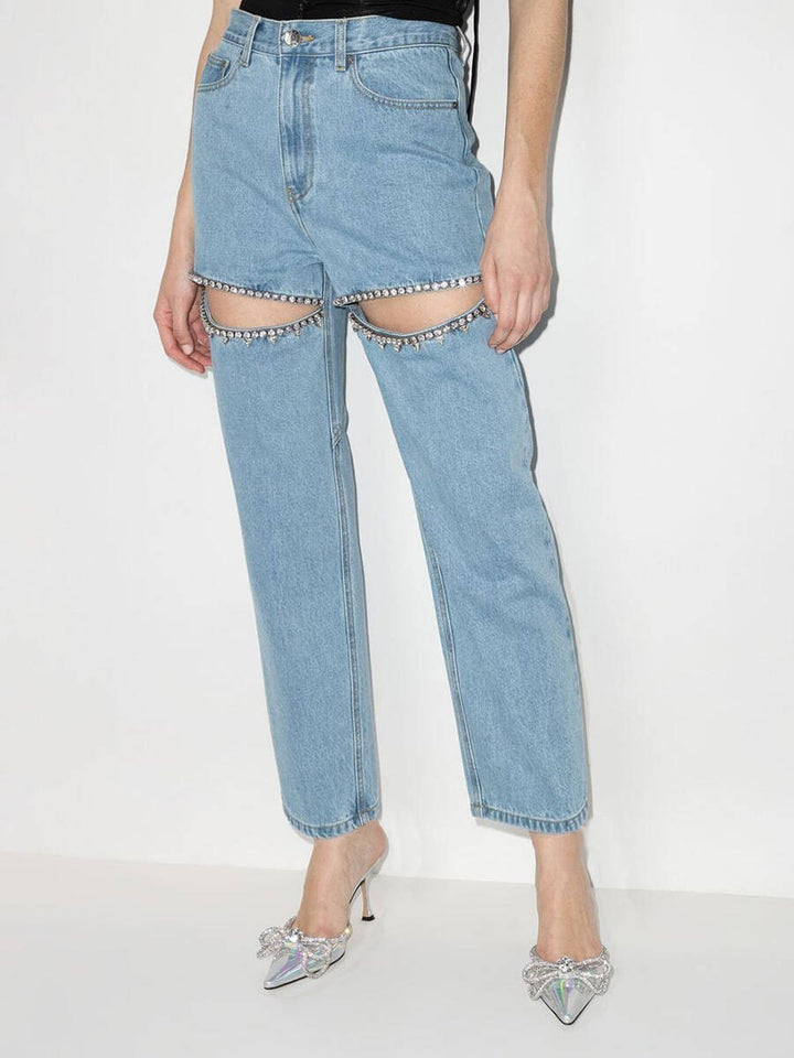 Jeans pour femmes designers détruits avec applications brillantes Levoire