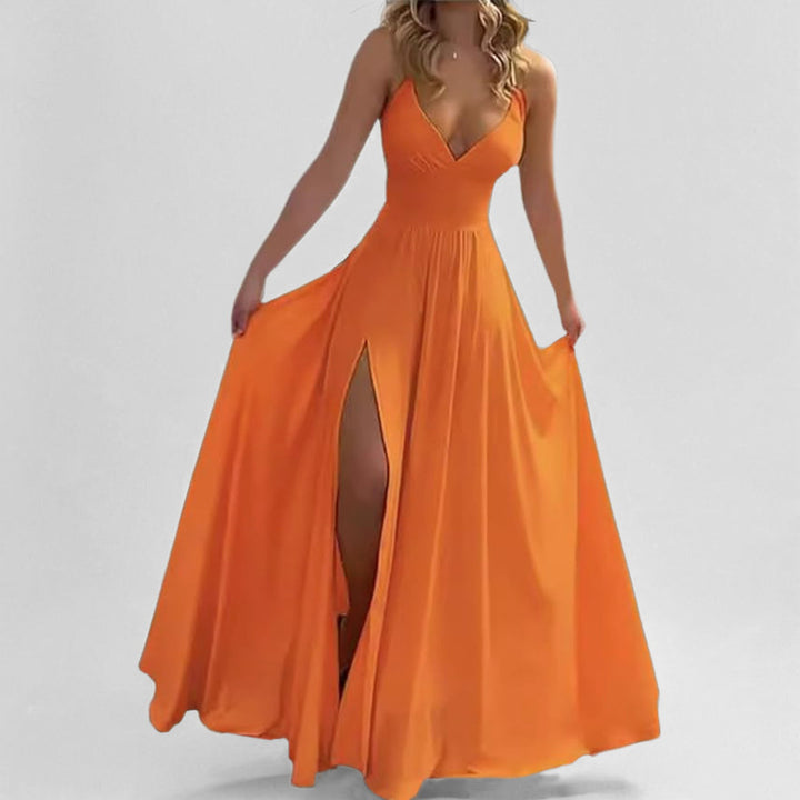 Robe maxi fluide pour femmes avec décolleté en V profond et fente haute Levoire
