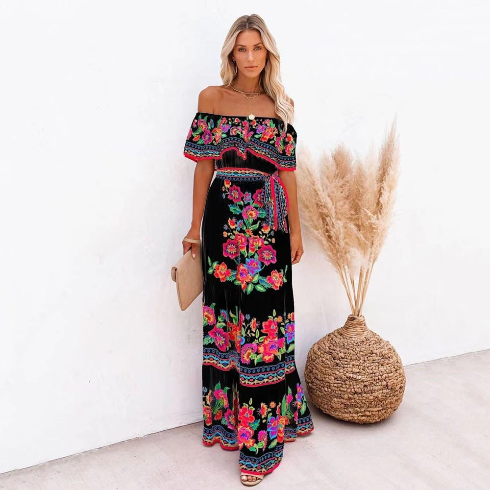 Levoire | Robe maxi fluide élégante imprimée Noir et rouge