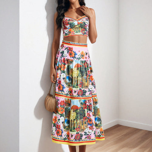 Ensemble floral à deux pièces pour femmes avec détails en dentelle et volants Levoire